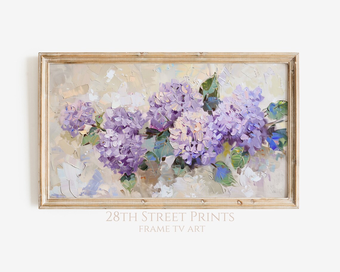 Purple Hydrangea Bloom Clusters Cream Background Textured Floral Art Print