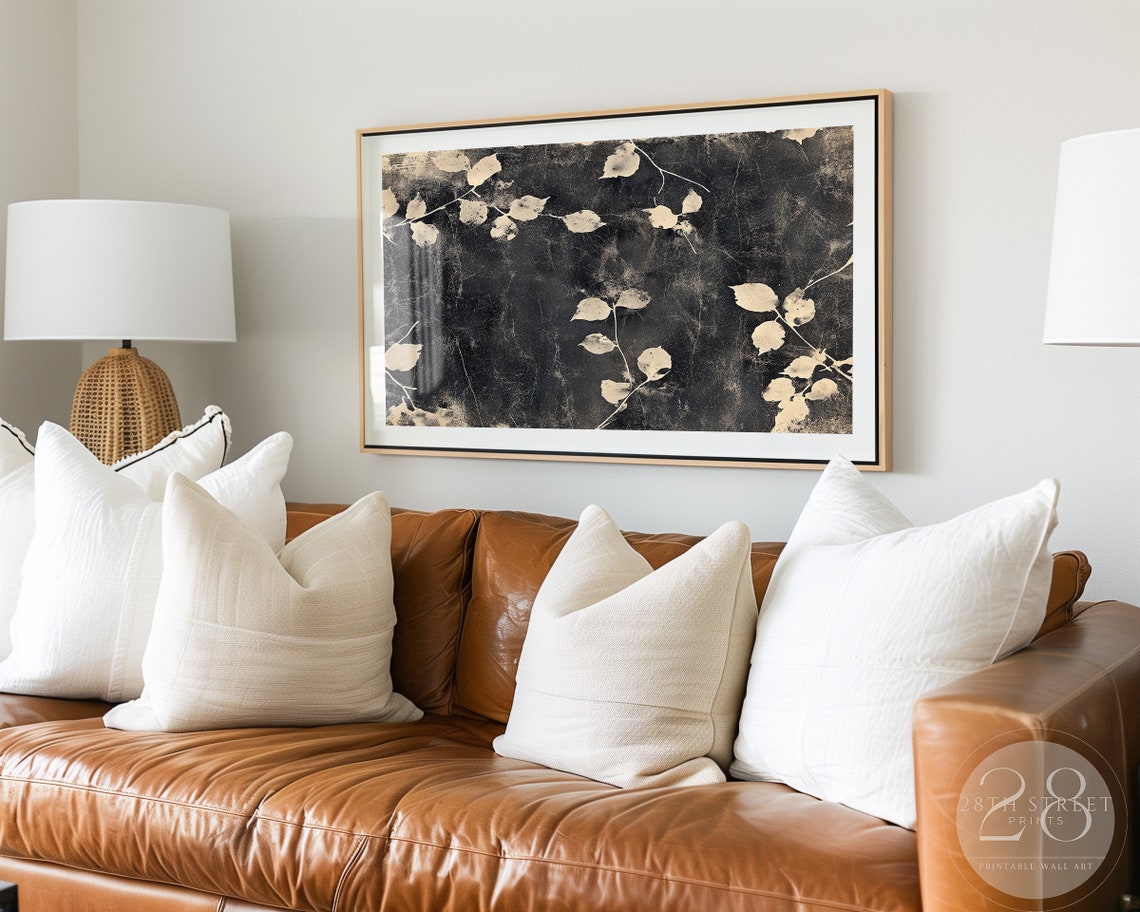 Cream Botanical Vines Dark Black Textured Background Elegant Poster - Image 3