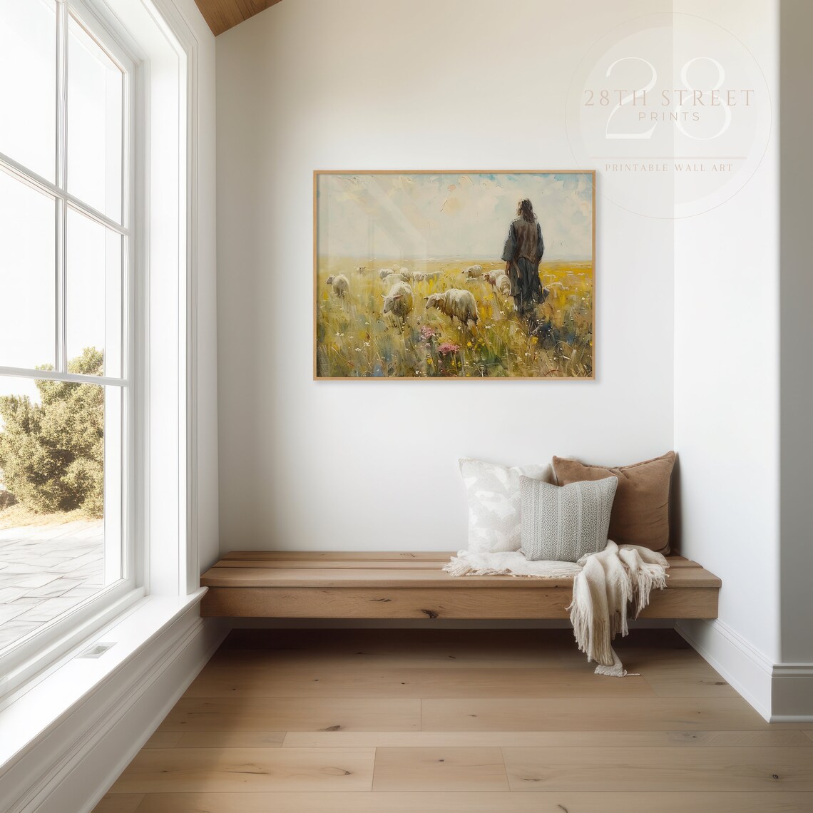 Jesus Shepherd Oil Painting Spring Art Print - Image 3