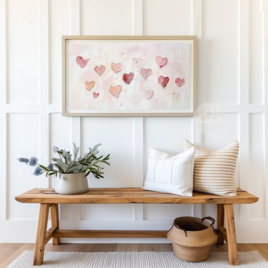 Abstract Pink Red Hearts Textured Oil Painting Valentine Love Poster - Image 2