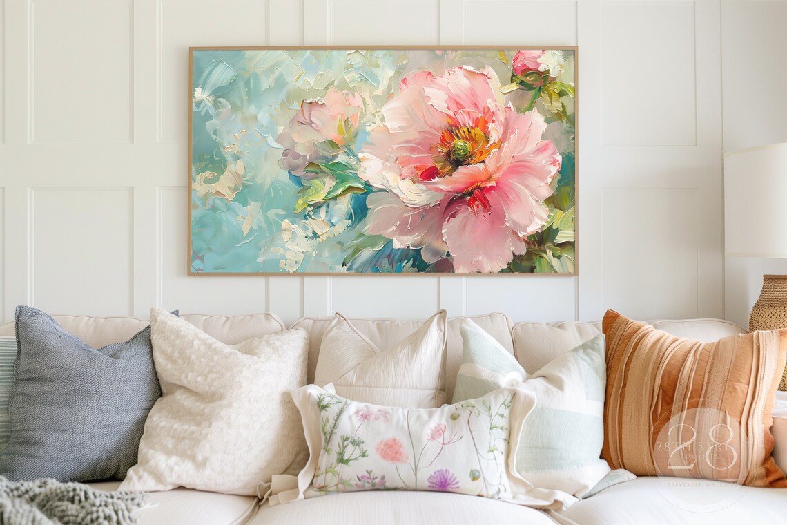 Pink Peony Oil Painting Art Print, Spring Floral - Image 3