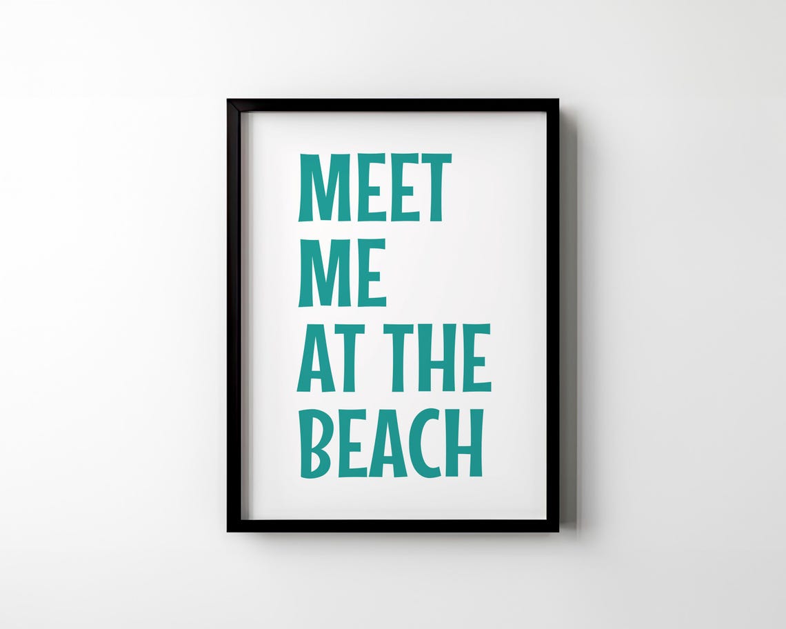 Meet Me at the Beach Teal Typography Minimalist Coastal Art Poster - Image 2