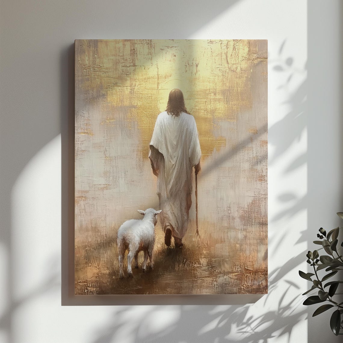 Jesus Christ Shepherd Lamb Gold Vintage Christian Wall Art Poster - Image 3