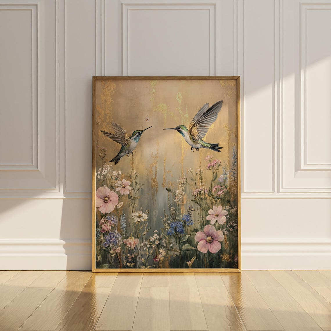 Hummingbird Wildflowers Poster Print Vintage Oil Painting Flowers Floral Wall Art Artful Trendy Modern Tropical Bird Lover Gift Matte Poster - Image 2