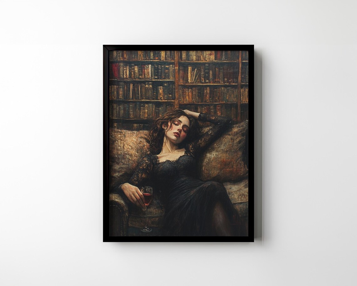 Victorian Woman Wine Book Art Print, Dark Academia - Image 2
