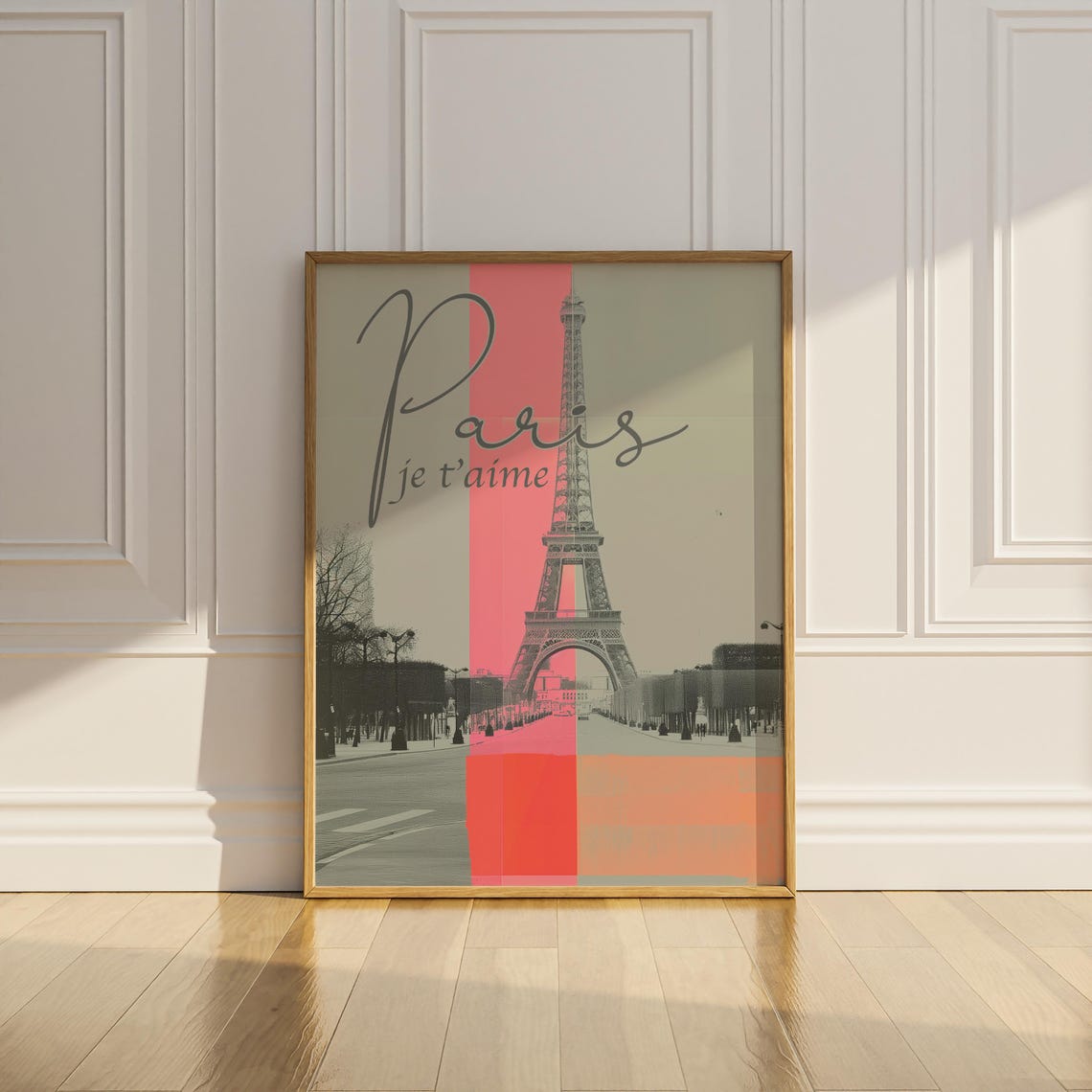 Paris Je T'Aime Eiffel Tower Photo Pink Orange Color Block Poster - Image 2