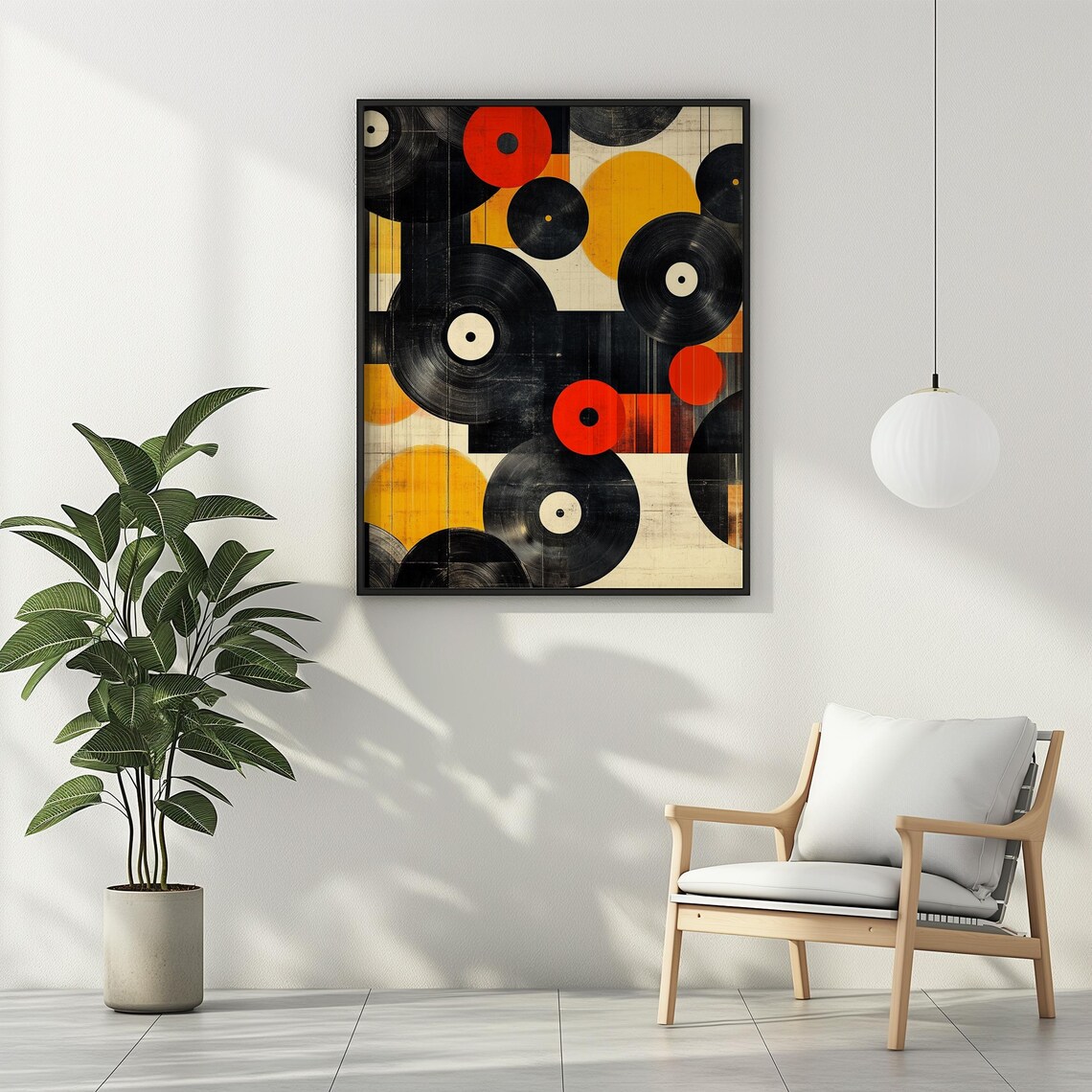Abstract Vinyl Records Mid Century Retro Music Room Geometric Poster - Image 2