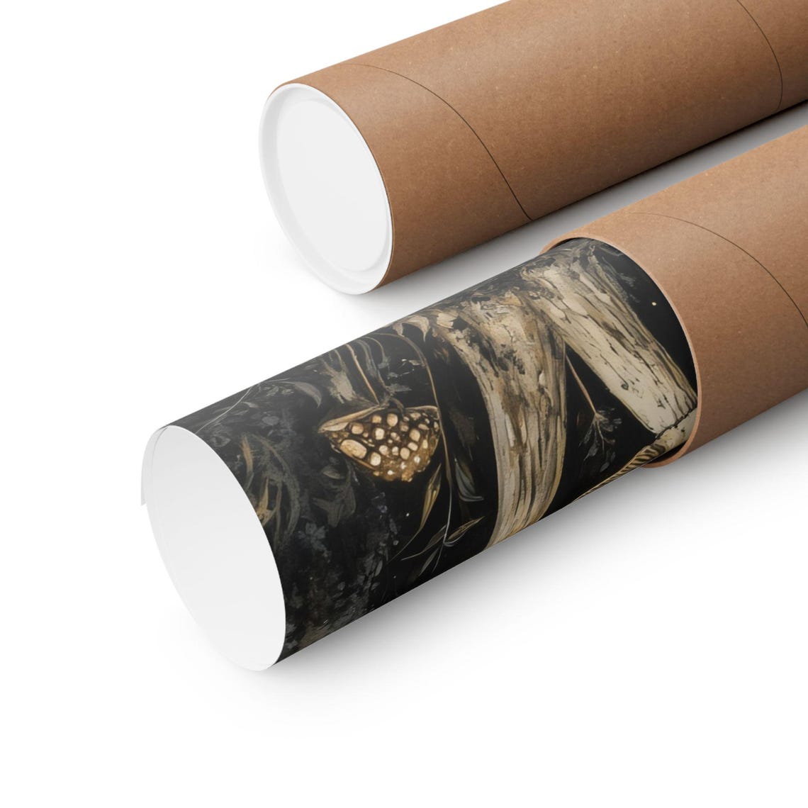 Glowing Mushrooms Under Full Moon Dark Gold Botanical Night Poster - Image 3