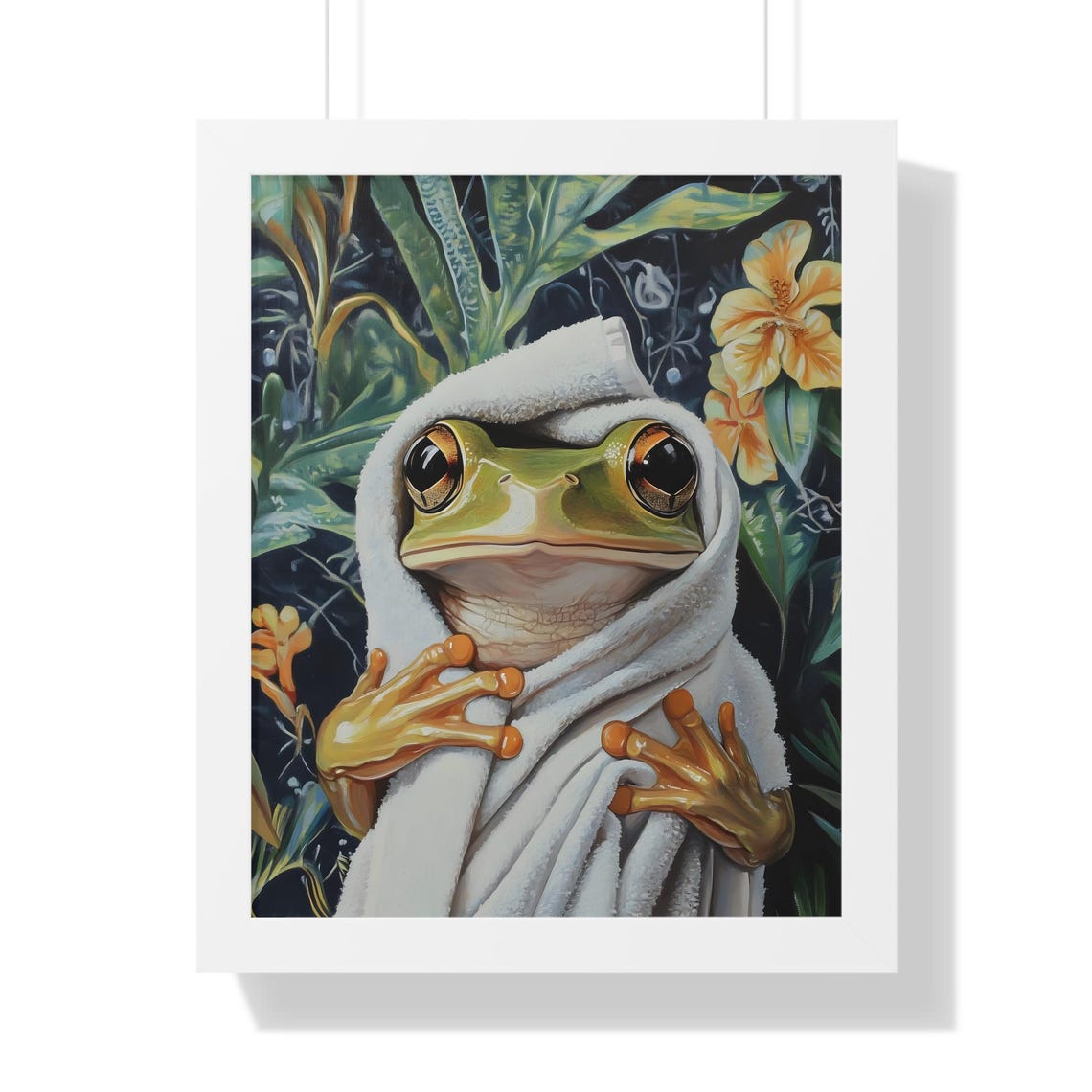 Frog Wrapped in White Towel After Bath Cute Tropical Animal Poster - Image 2