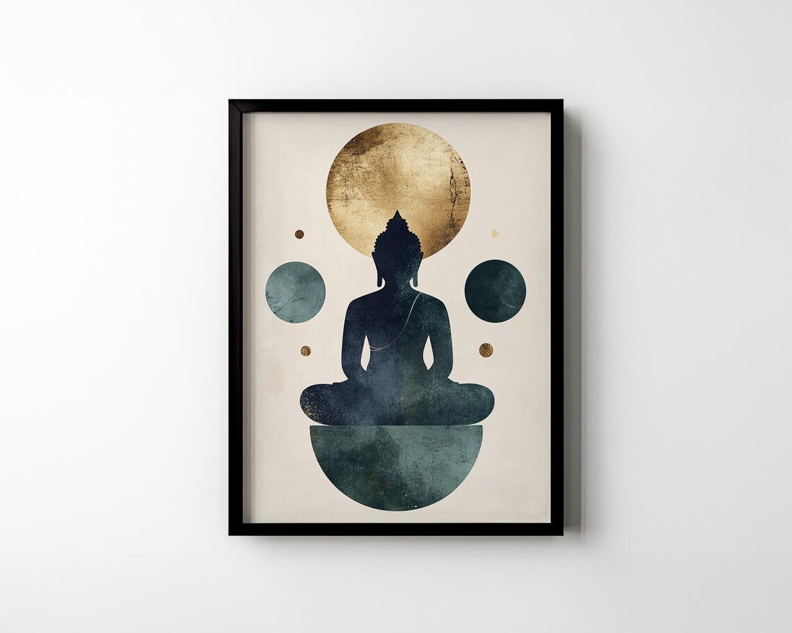 Meditating Buddha Silhouette Golden Moon Zen Minimalist Art Poster - Image 3