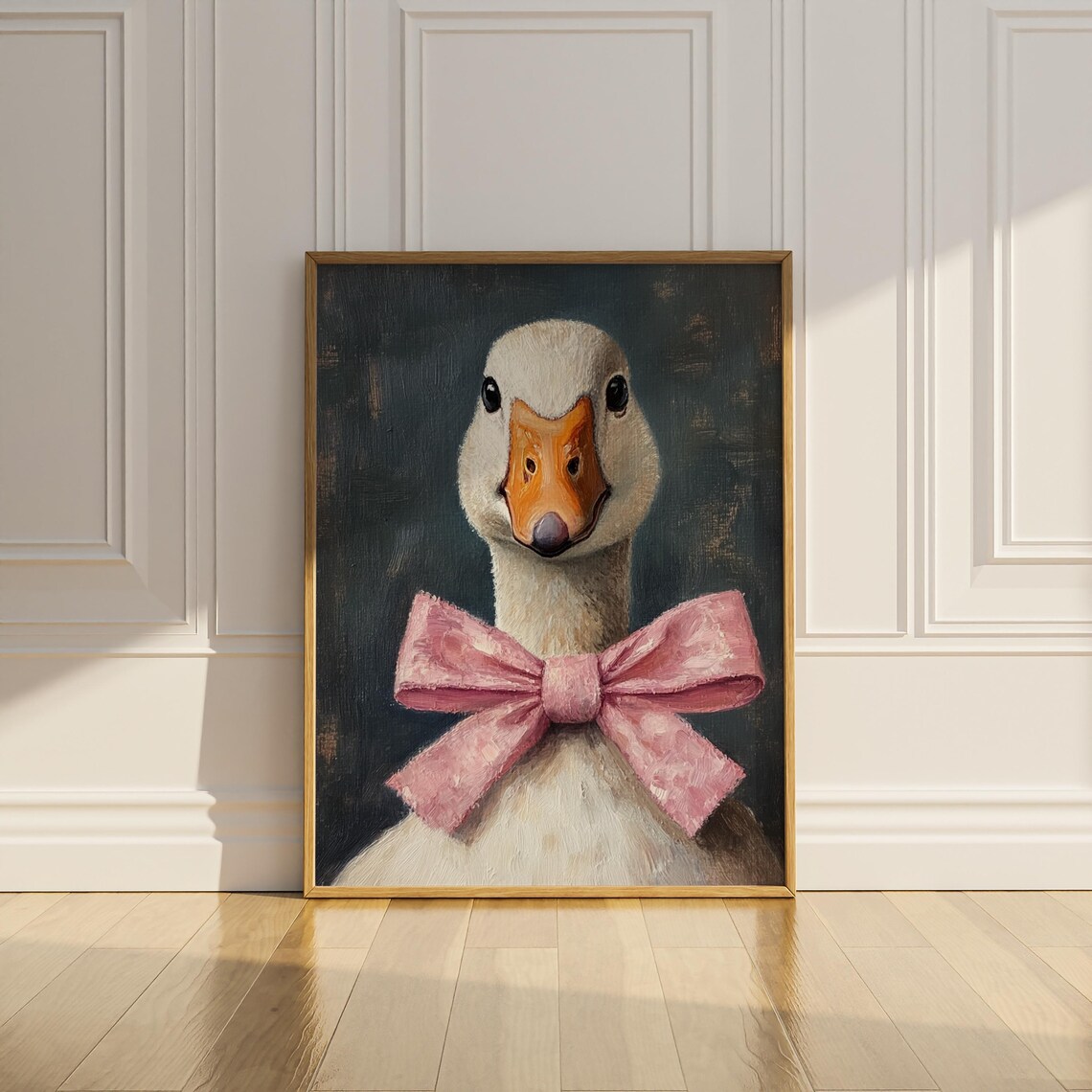 White Goose With Pink Bow Moody Vintage Oil Painting Animal Art Poster - Image 3