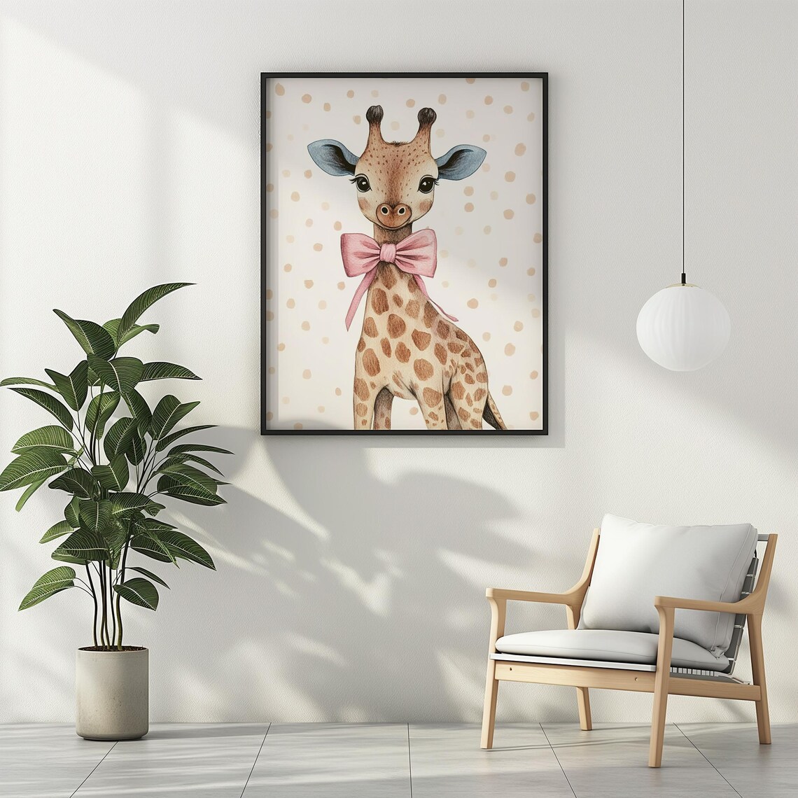 Cute Baby Giraffe With Pink Bow Polka Dot Nursery Wall Art Poster - Image 2