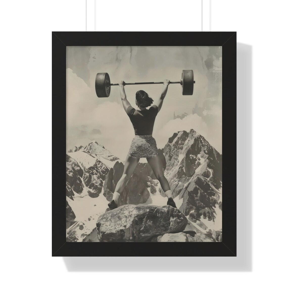 Strong Woman Barbell Mountain Peak Vintage Gym Motivational Poster - Image 2