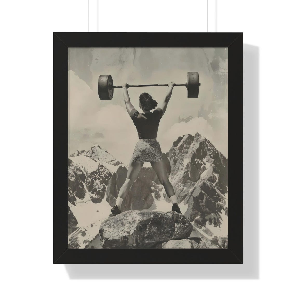 Vintage Gym Framed Poster Print Strong Woman Weightlifting Black White Photo Home Gym Wall Art Fitness Room Sports Wall Decor - Image 2