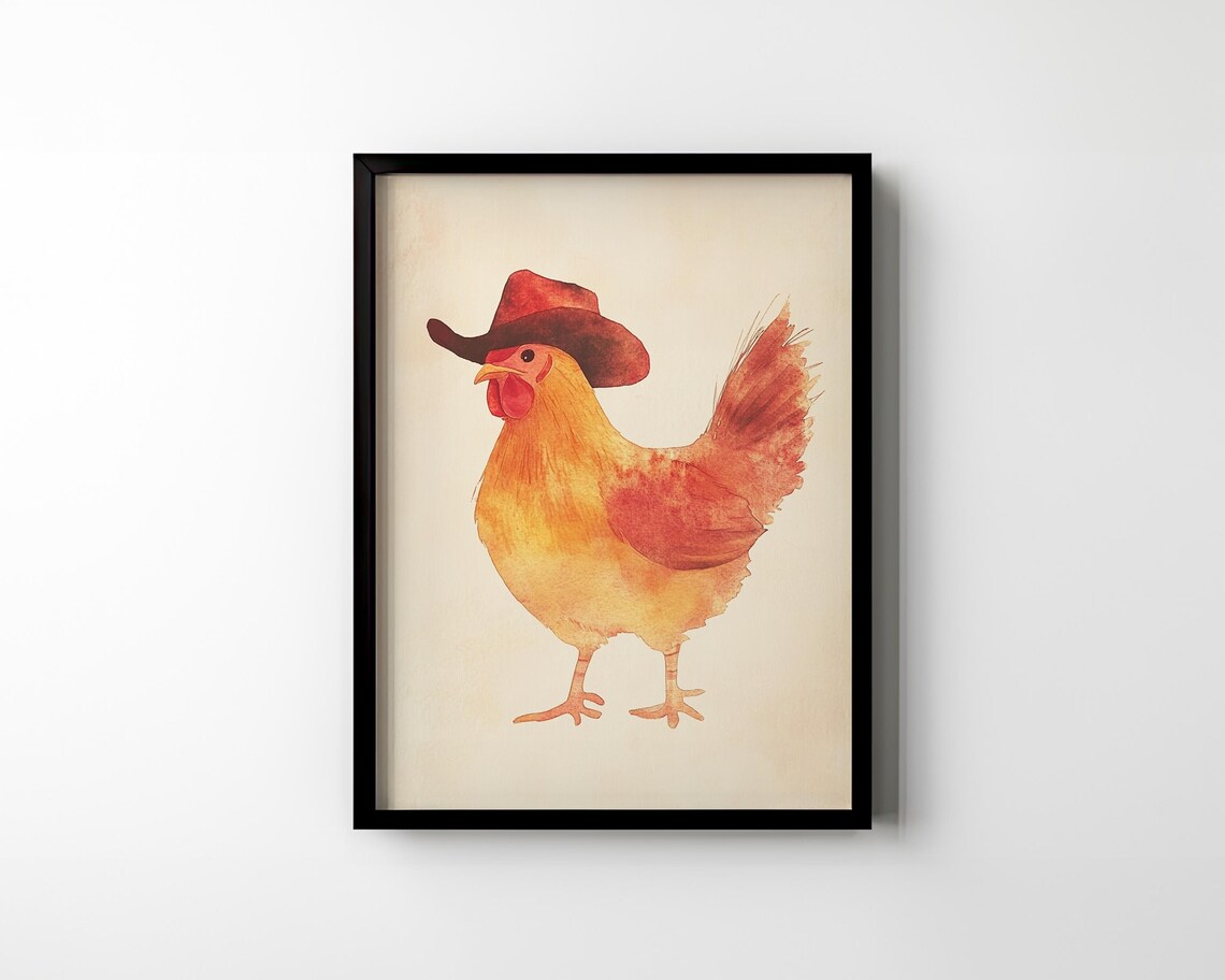 Chicken Wearing Cowboy Hat Art Print, Funny Farmhouse - Image 4