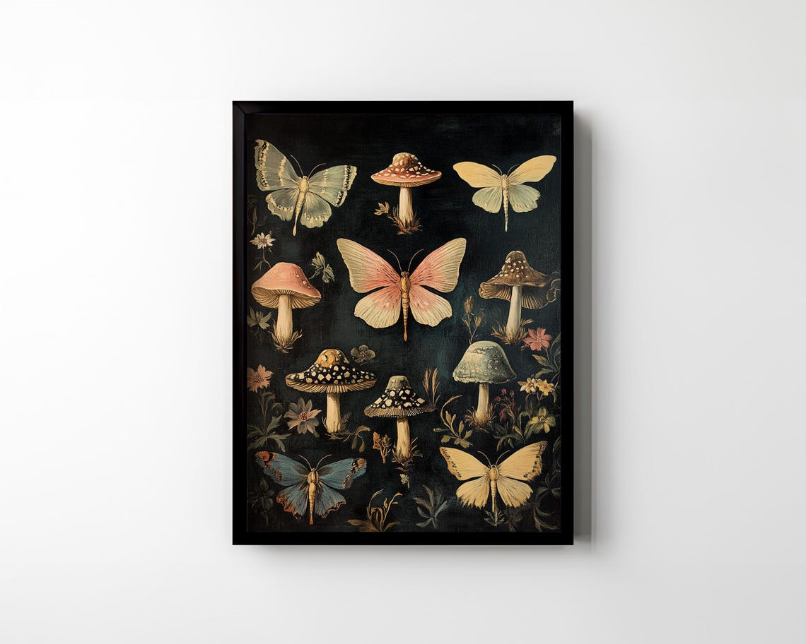 Vintage Moth Mushroom Wildflower Botanical Dark Academia Poster - Image 2