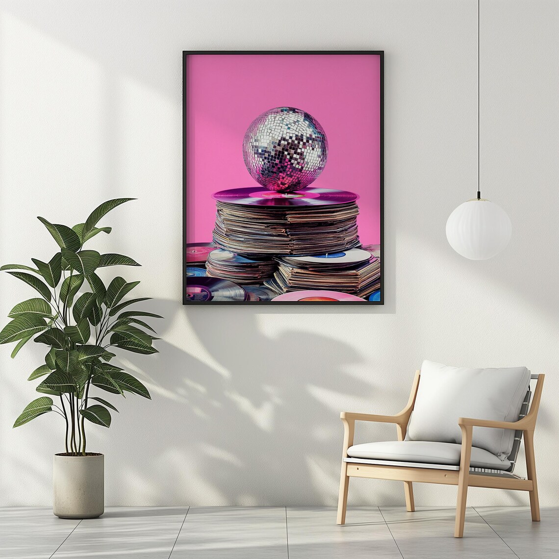 Vinyl Records and Disco Ball, Vintage 70s Poster - Image 3
