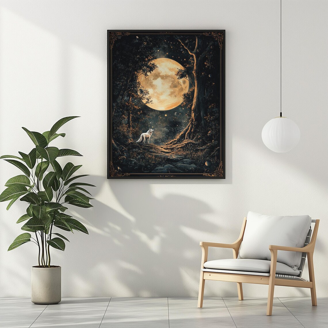 White Wolf Poster Print, Celestial Floral Deco Art - Image 2