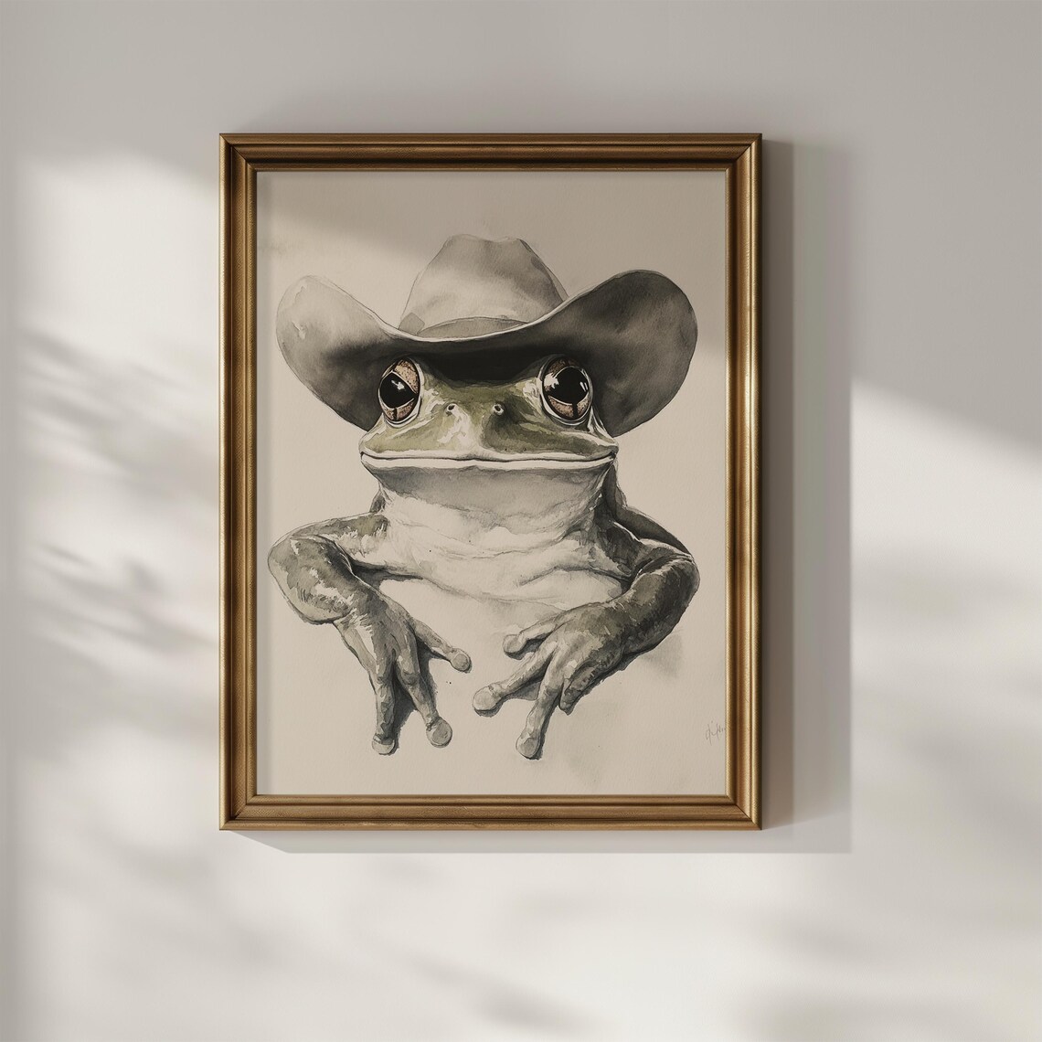 Frog Wearing Cowboy Hat Watercolor Sketch Funny Western Wall Art - Image 3