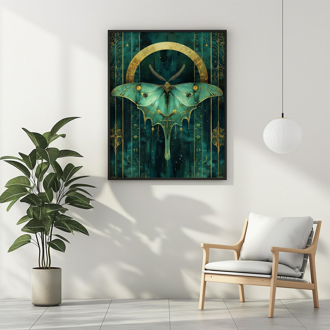 Luna Moth Art Print, Crescent Moon Occult Decor - Image 3