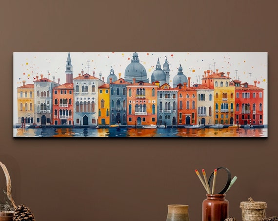Colorful Venice Italy Landmark Boat River Oil Painting Watercolor Wall Art Calming Poster Print Homeoffice Room Decor Gifts