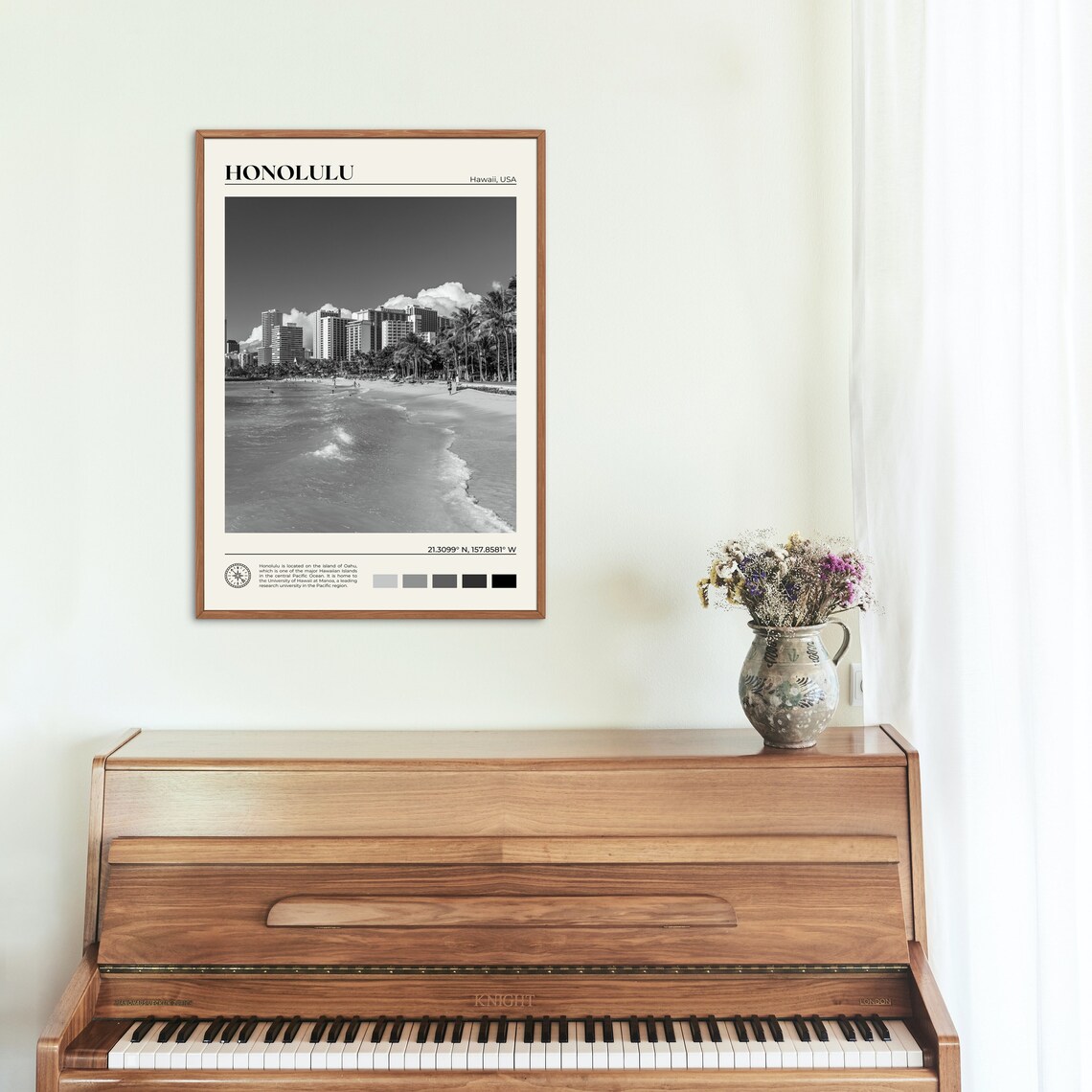 Honolulu Black and White Travel Poster, Art Print - Image 2
