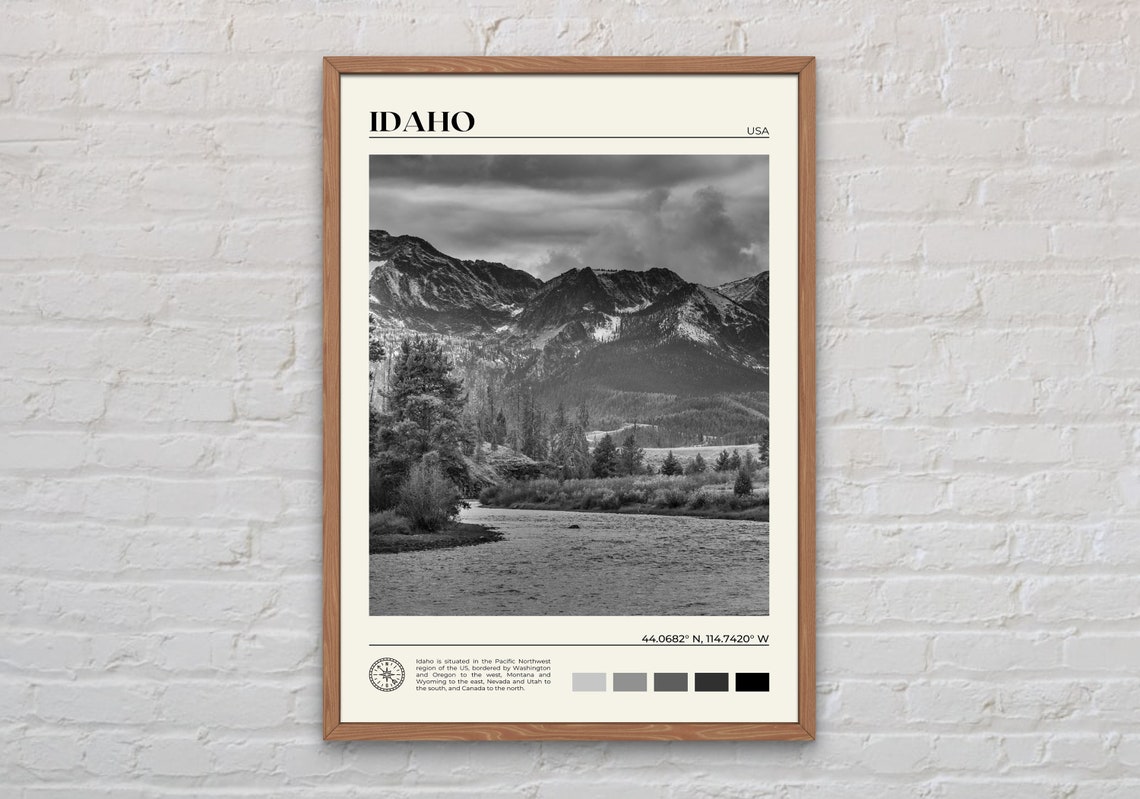 Black And White Idaho Print Idaho Wall Art Idaho Poster Idaho Photo Idaho Poster Print Idaho Wall Decor United States Poster Print