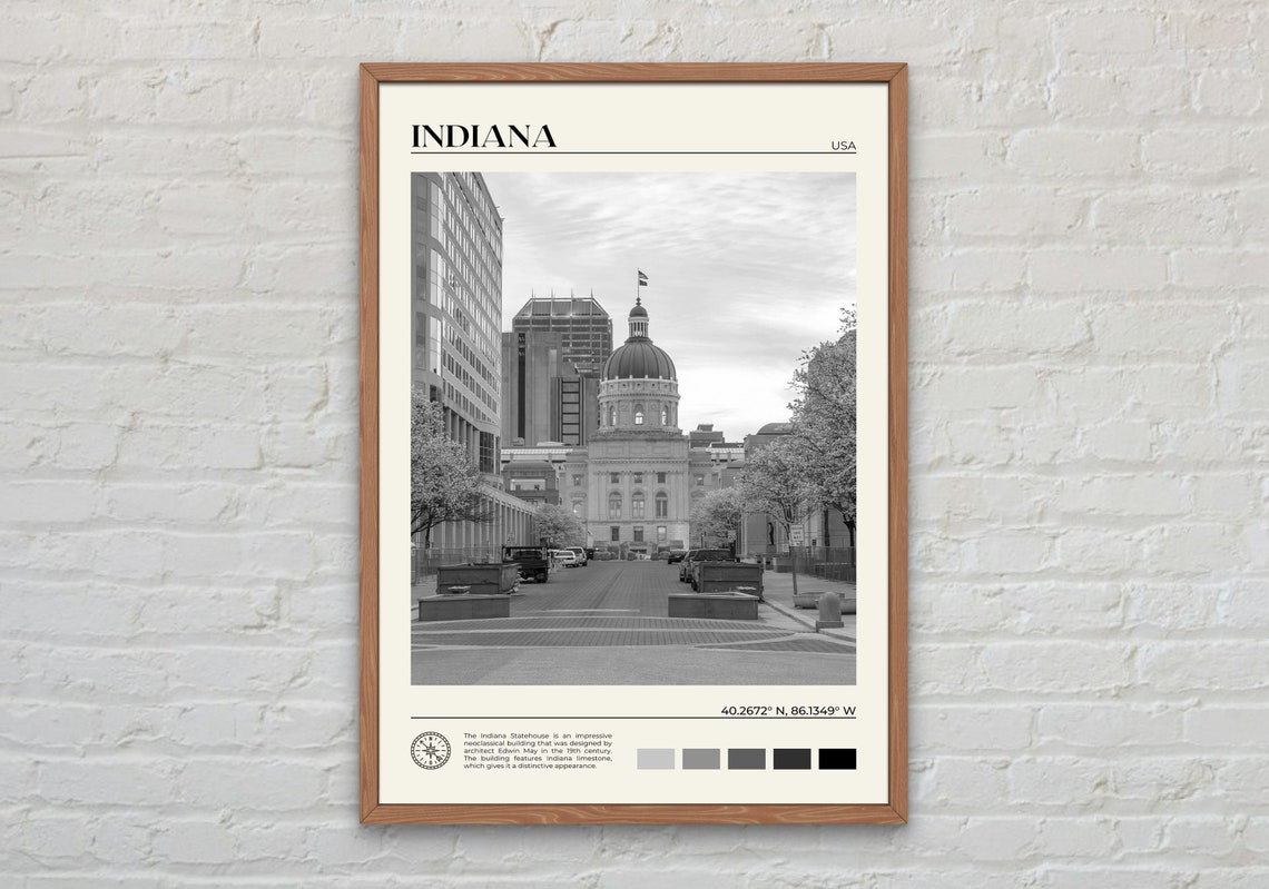 Black And White Indiana Print Indiana Wall Art Indiana Poster Indiana Photo Indiana Poster Print Indiana Wall Decor Usa Poster