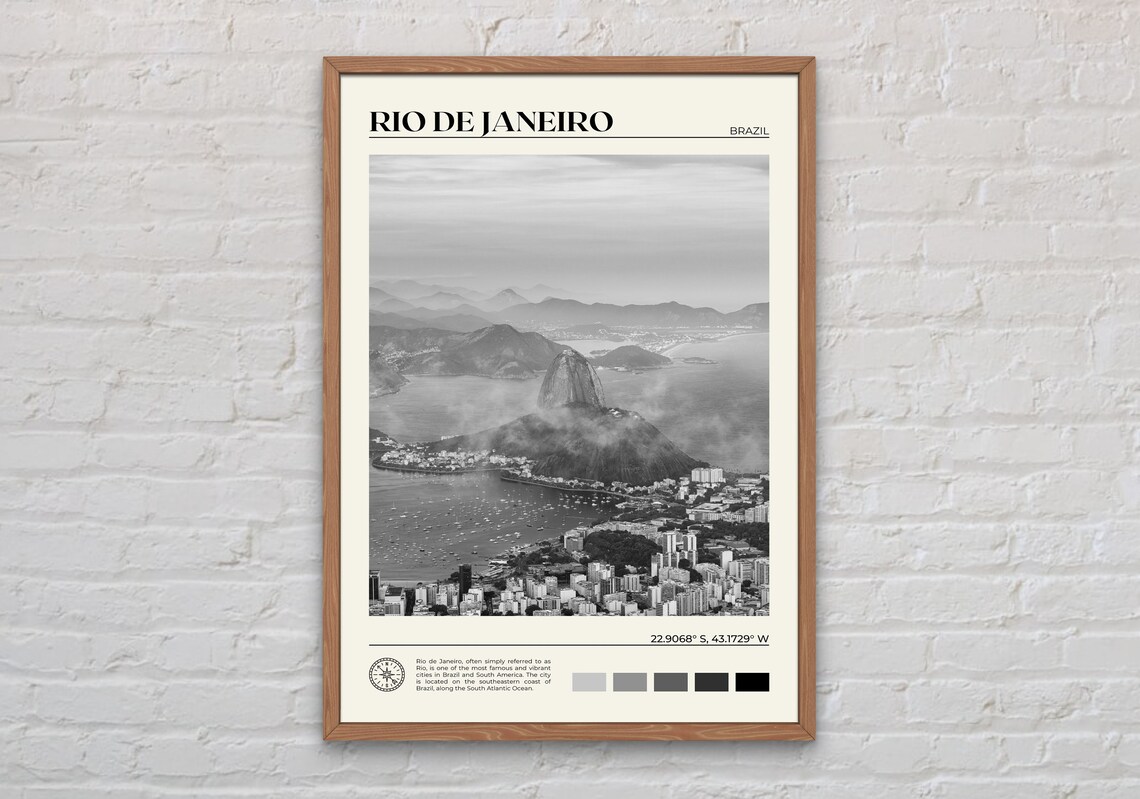 Rio De Janeiro Sugarloaf Mountain Black And White Travel Poster