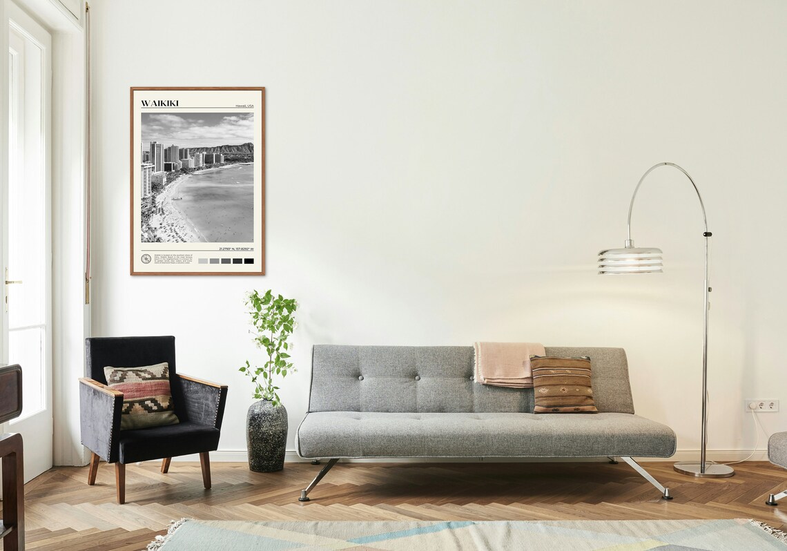 Waikiki Black and White Travel Poster, Hawaii - Image 3