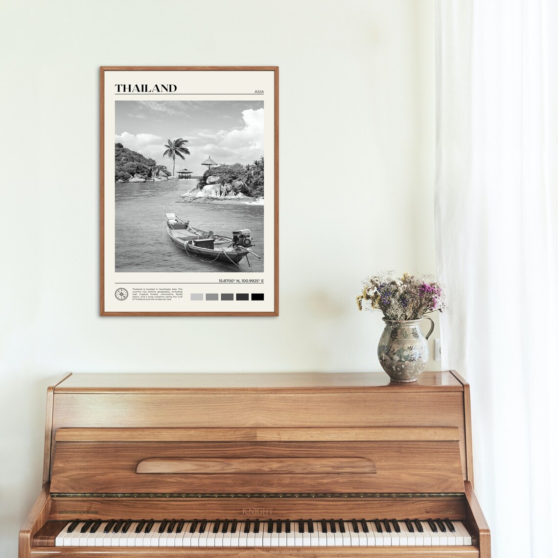 Black And White Thailand Travel Poster, Asia Print - Image 2