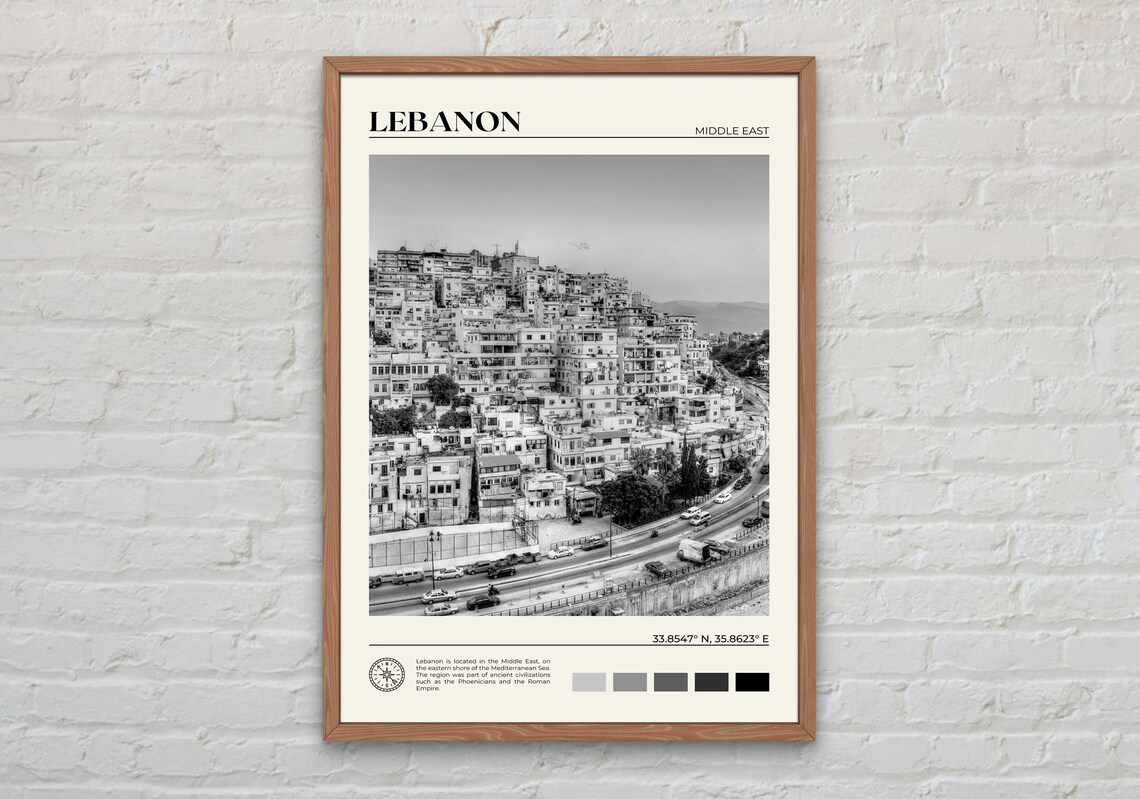 Lebanon Beirut Wall Art Print, Black and White