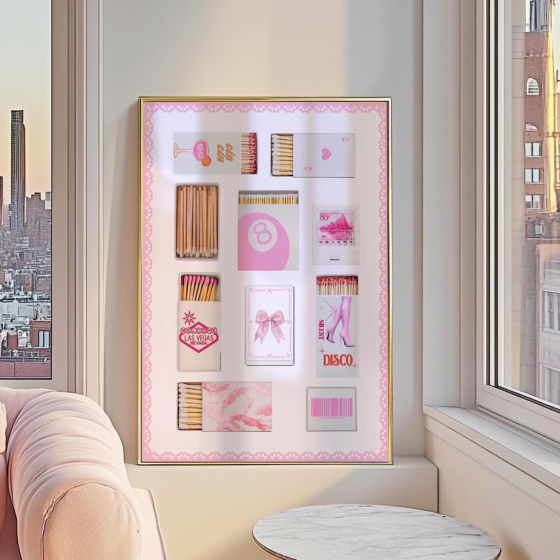 Pink Matchbox Collage Lace Border Coquette Trendy Aesthetic Poster - Image 2