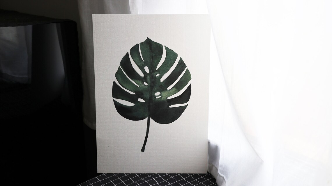 Monstera Watercolor Map Poster, Tropical Beach Decor - Image 2