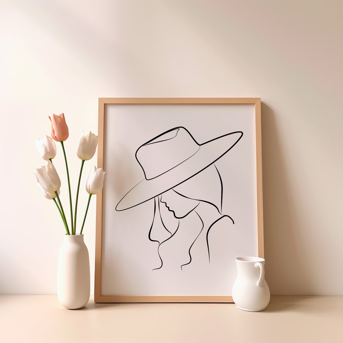 Cowgirl Hat Woman One Line Drawing Minimalist Western Face Art Poster - Image 2