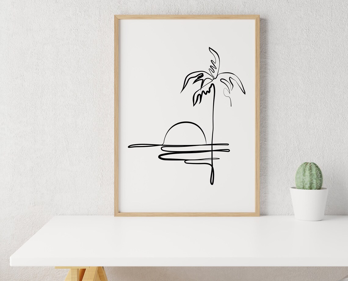 Sunset One Line Drawing Sun And Palm Tree Wall Art Minimalist - Image 2