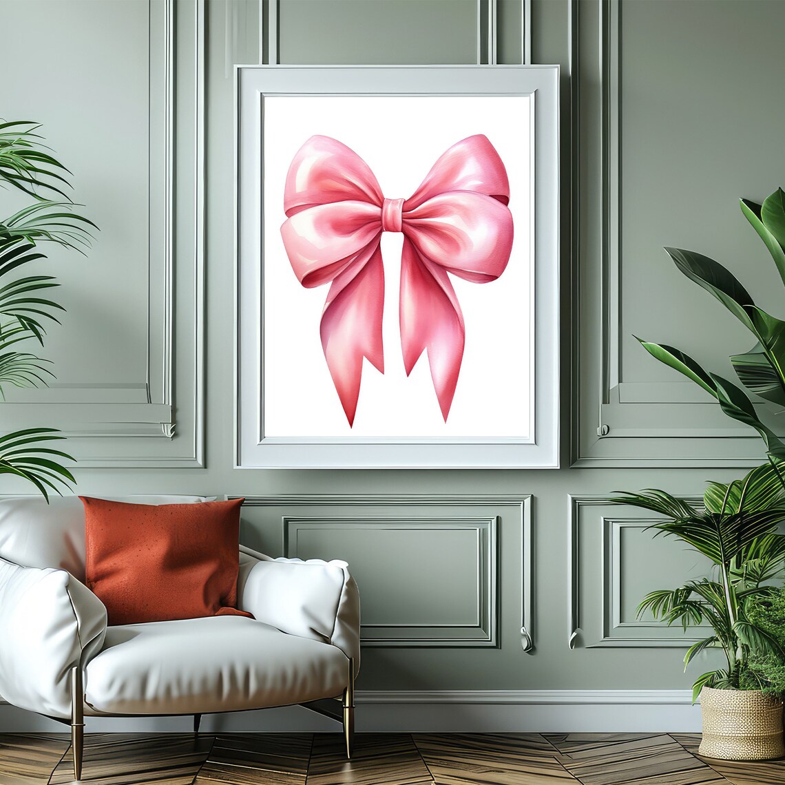 Pink Satin Bow Watercolor Painting Coquette Balletcore Girls Wall Art - Image 5