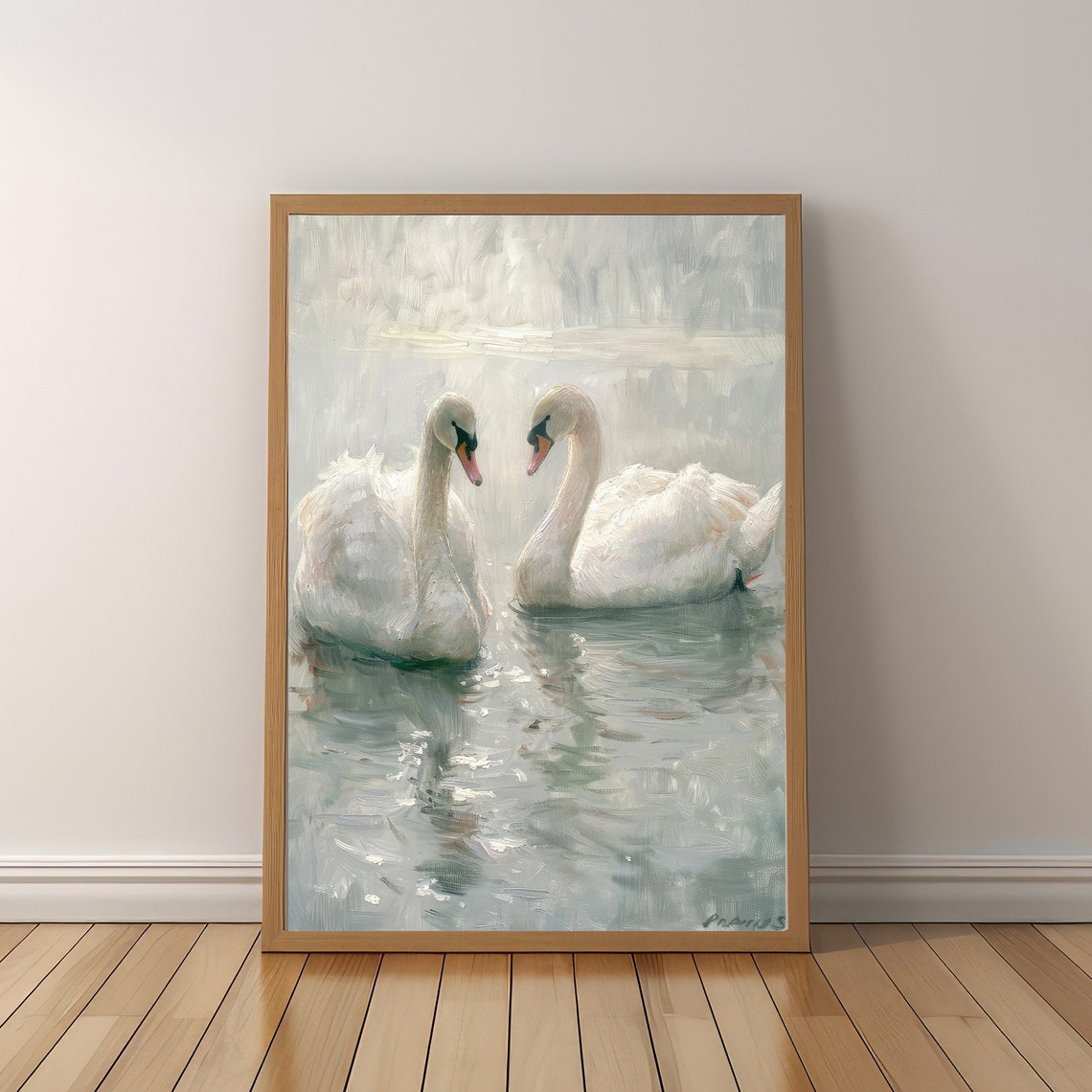 Serene Pair Of White Swans In Soft Pastel Watercolor Art Poster - Image 4