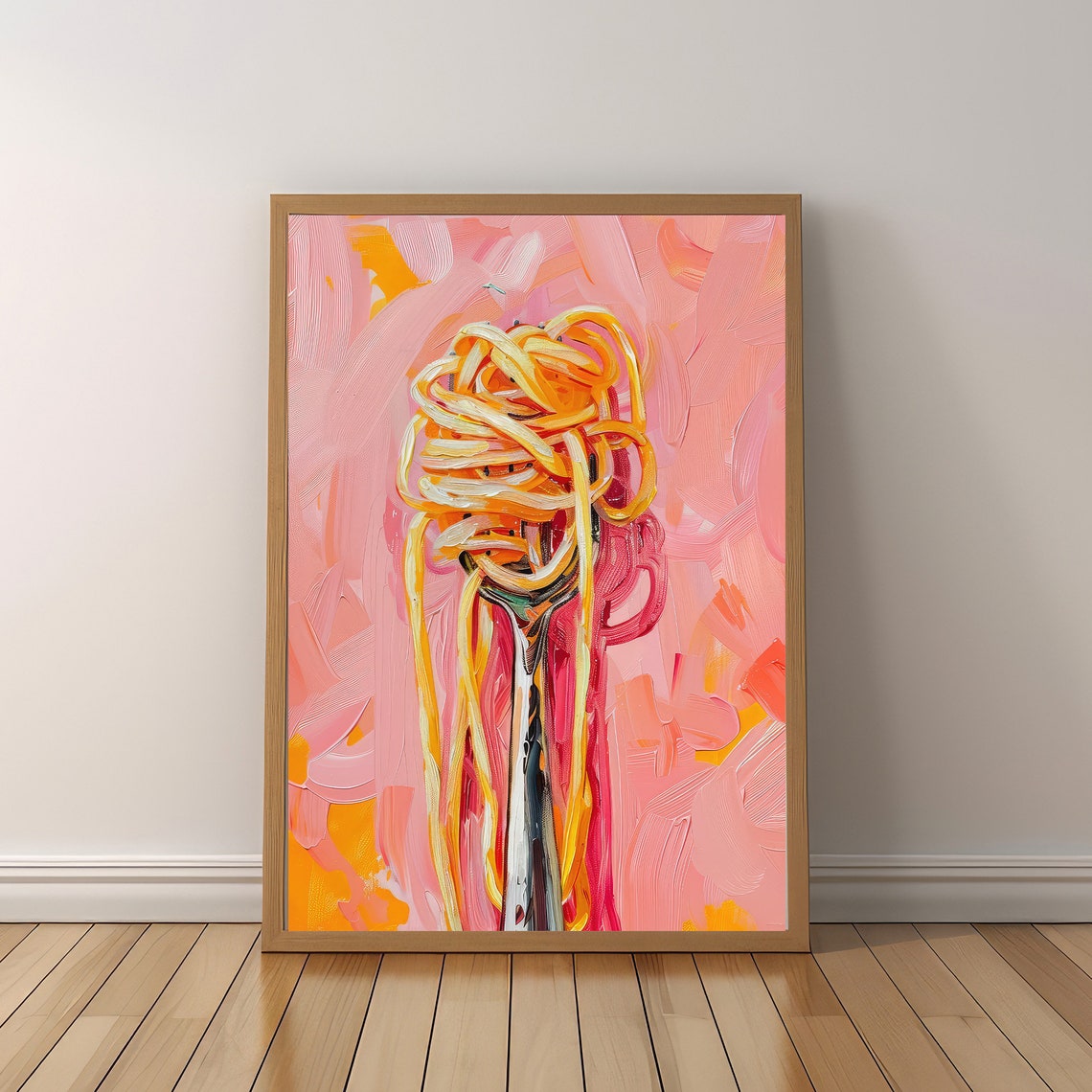 Playful Spaghetti Twirled On Fork Oil Painting Food Art Poster - Image 5