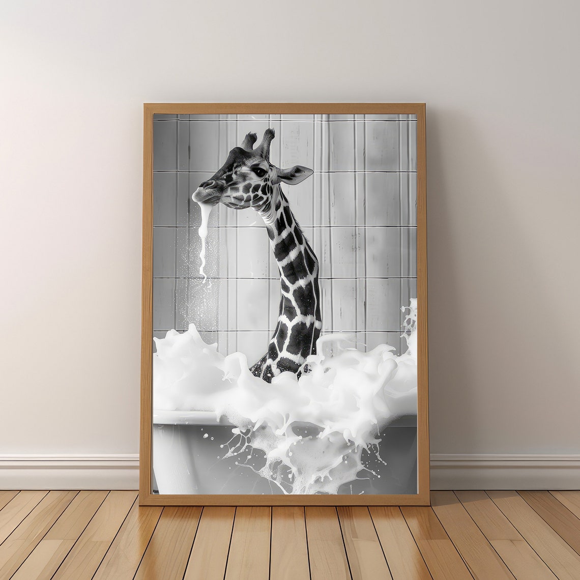 Cute Baby Giraffe In Tub Wall Art Giraffe Photo Giraffe Art Bathroom Art Print - Image 5