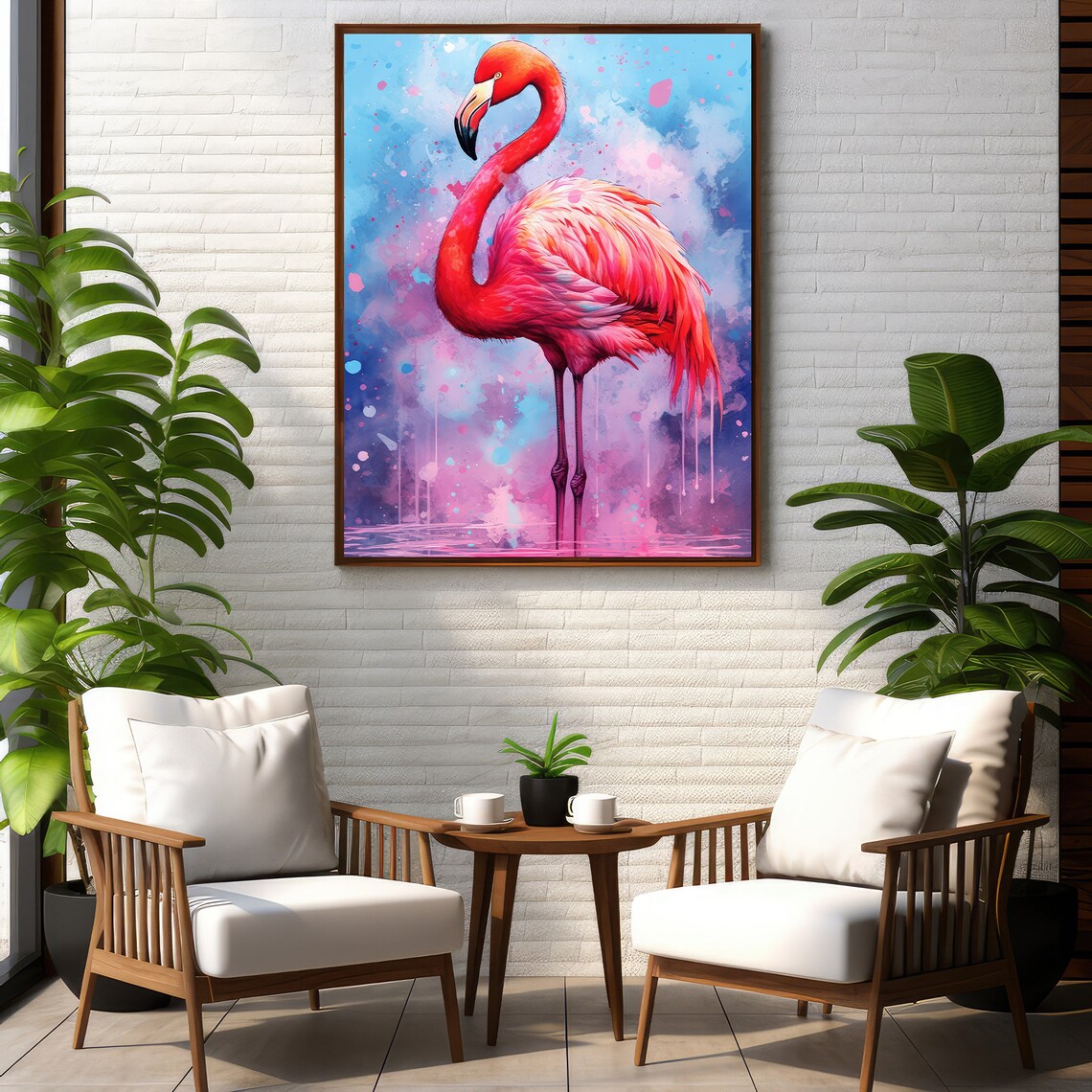 Pink Flamingo Watercolor Painting Splash Vibrant Tropical Bird Poster - Image 2
