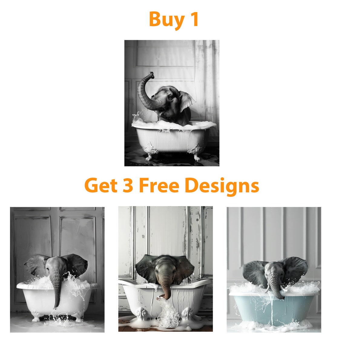 Cute Baby Elephant In Tub Wall Art Elephant Photo Elephant Art Bathroom Art Print - Image 6