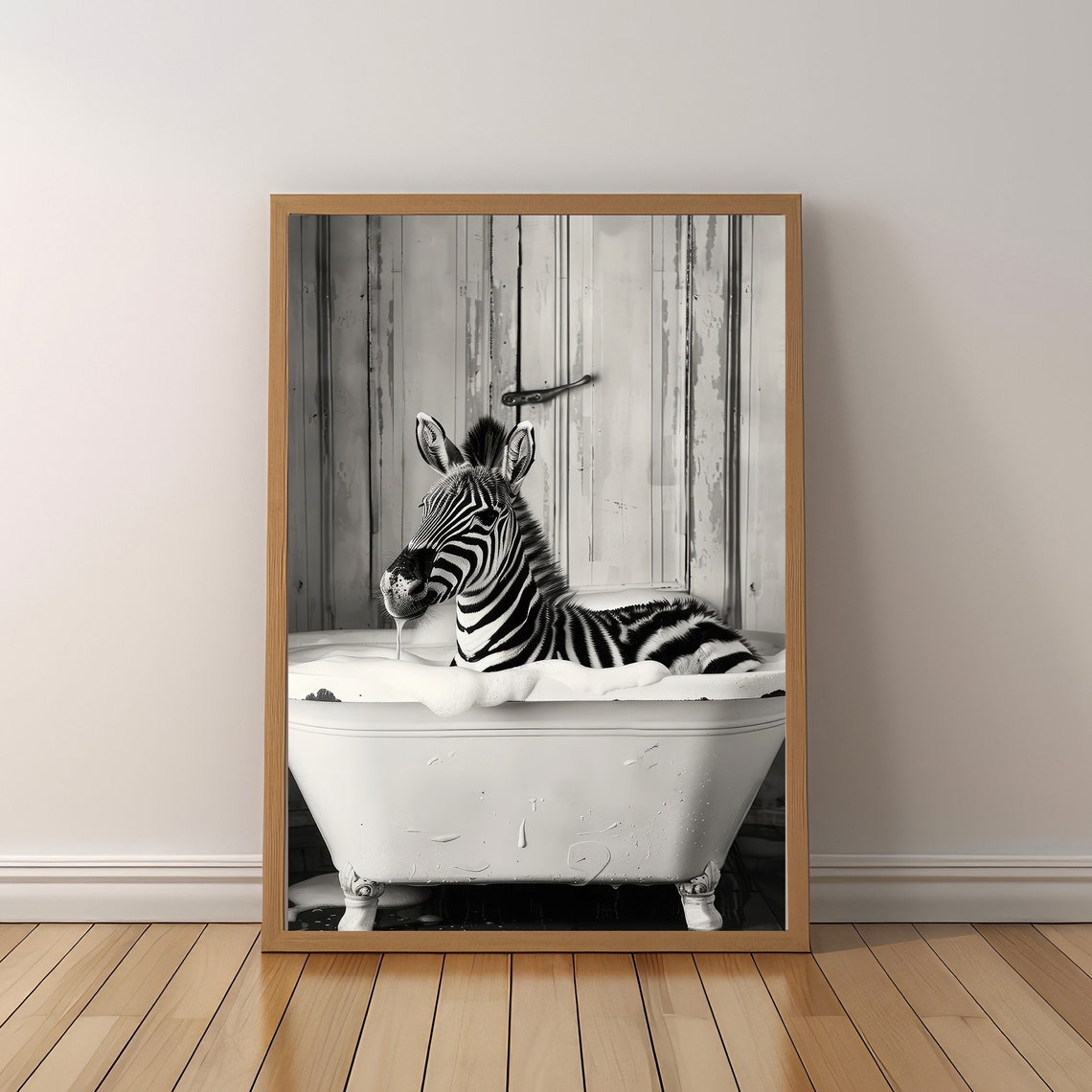 Cute Zebra Soaking In Bubble Bath Black And White Animal Poster - Image 5