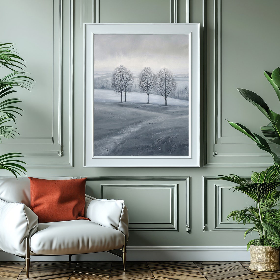 Serene Misty Winter Landscape Bare Trees Grey Moody Art Poster - Image 4
