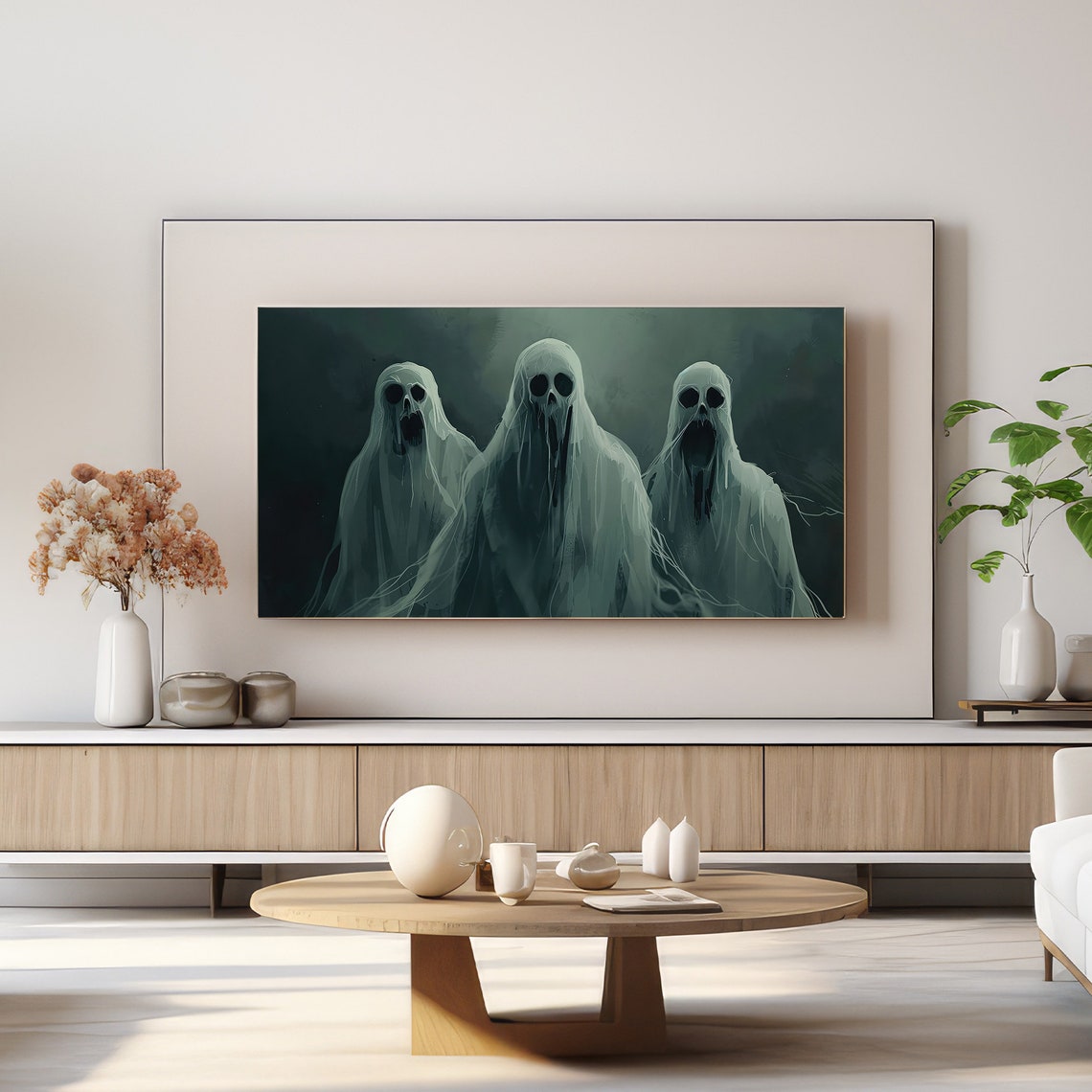 Spooky Three Ghosts Halloween Haunted Night Horror Art Poster - Image 5
