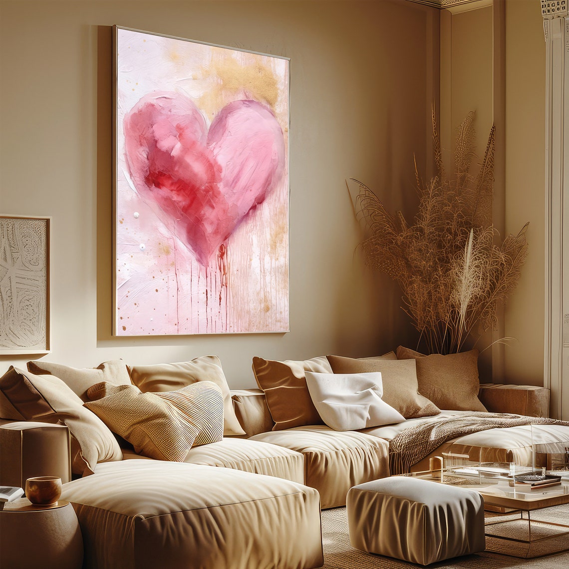 Blush Pink Watercolor Heart Abstract Romantic Love Art Poster