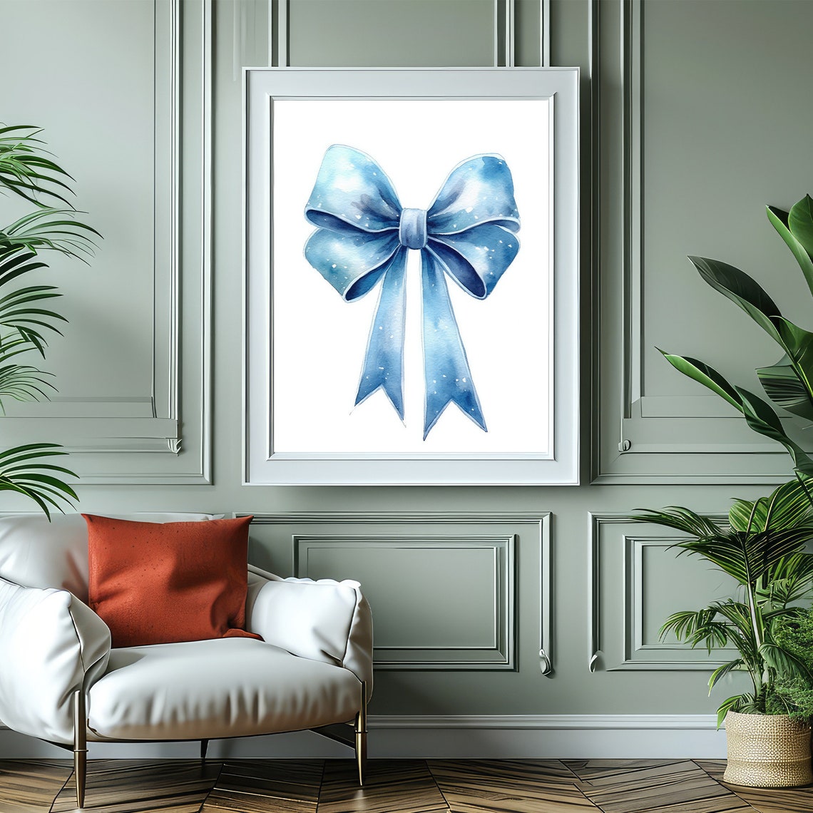 Delicate Blue Watercolor Bow Whimsical Nursery Painting Art Poster - Image 5