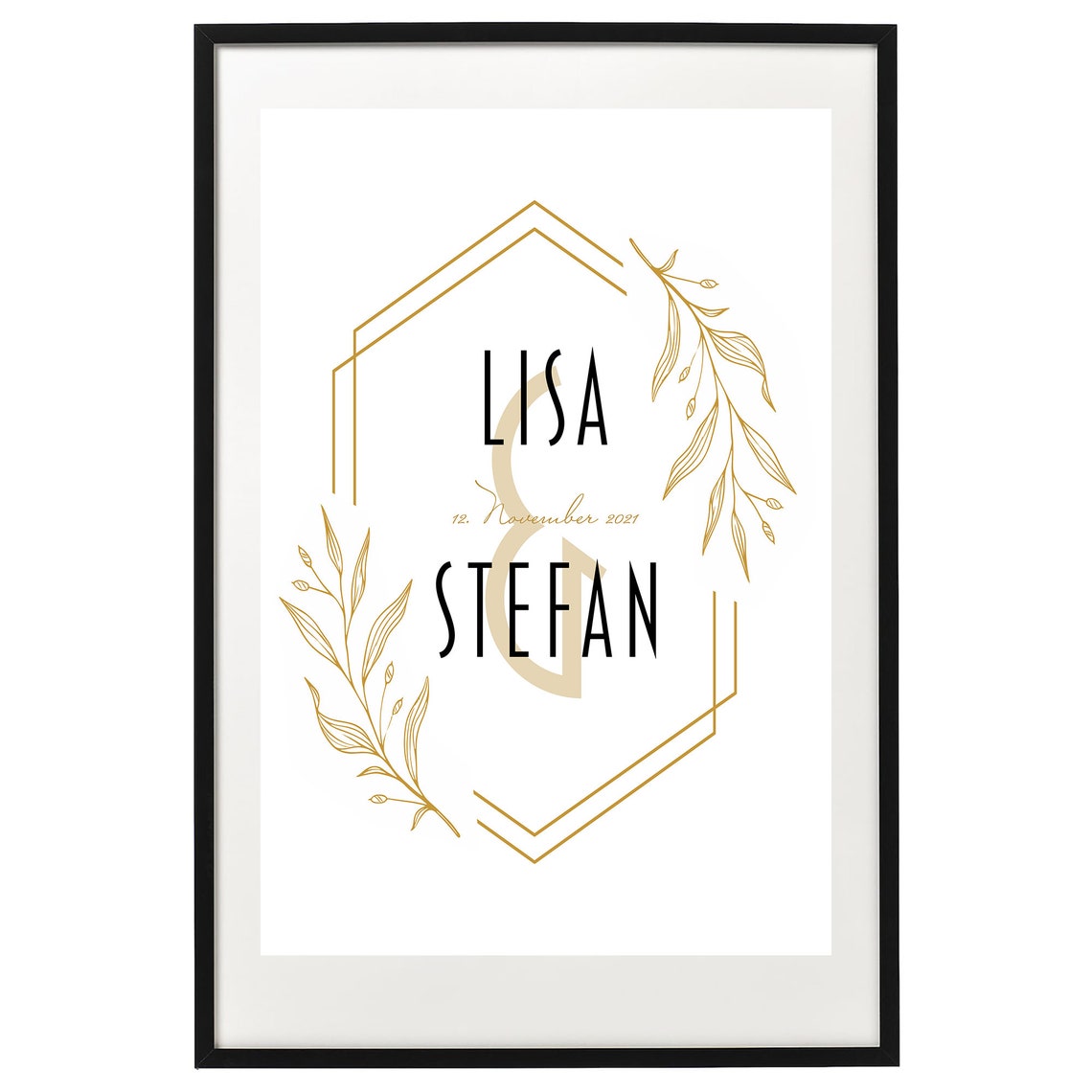 Lisa und Stefan Gold Botanical Personalized Wedding Name Poster - Image 2