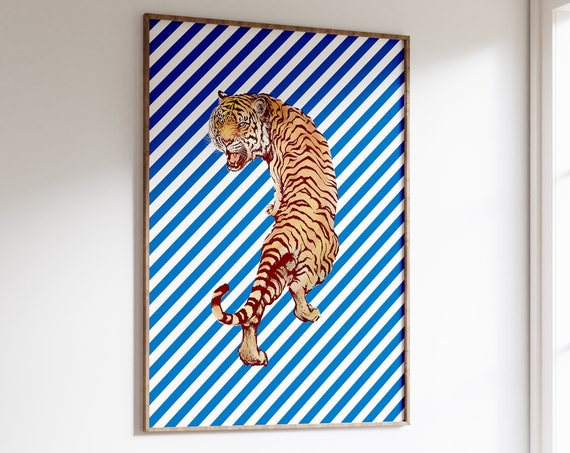 Retro Tiger Print, Eclectic Vintage Stripes Art Print