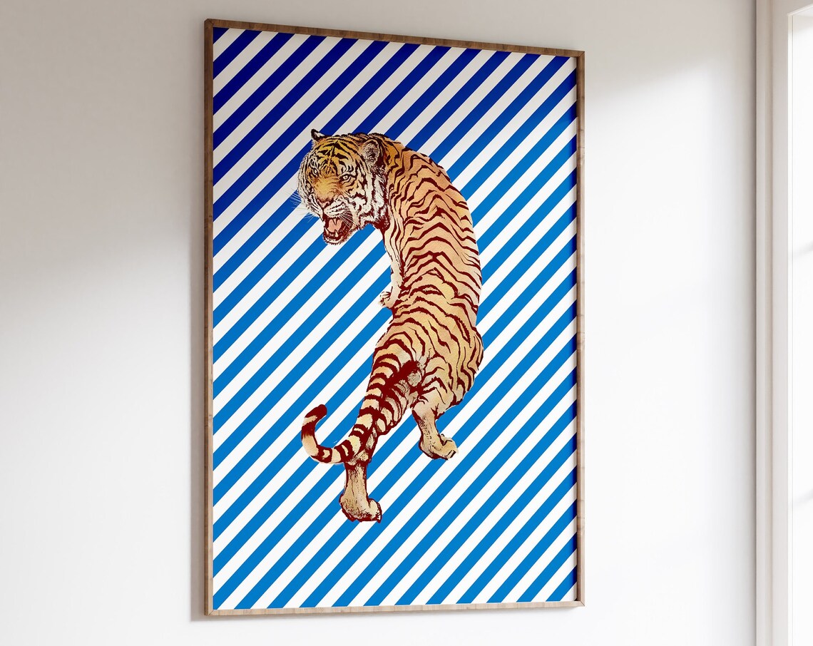Retro Tiger Print, Eclectic Vintage Stripes Art Print